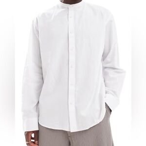 SELECTED HOMME Breezy 100% linen band collar shirt in crisp white. EUC $80